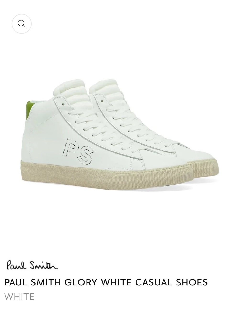 PS Paul Smith White High-Top Sneakers with Green Heel Tab